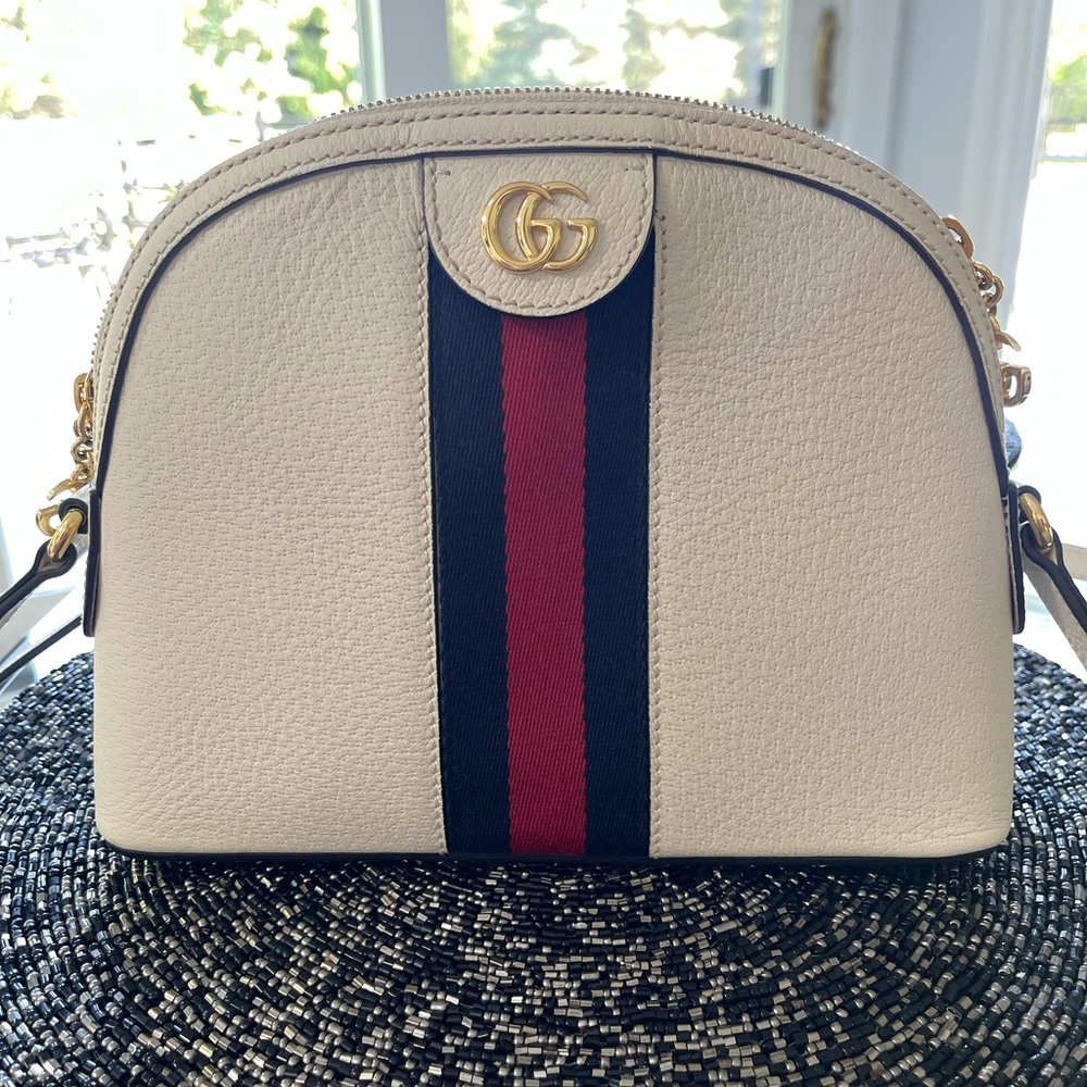 Gucci Cream and Blue Crossbody Bag with Signature Design